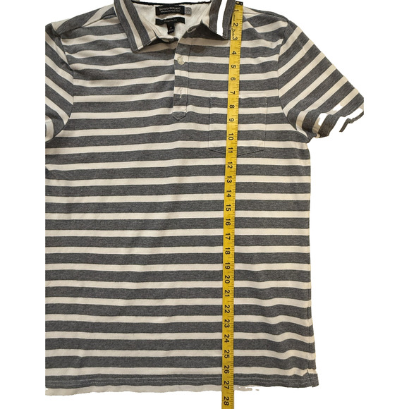 Banana Republic Polo Shirt Mens Medium Gray White Striped Performance Pique Knit - Picture 5 of 6
